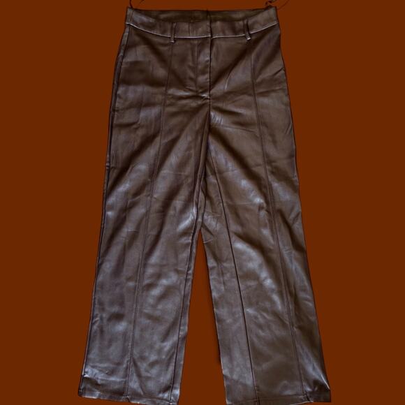 NEW Avec Les Filles Straight Wide Leg Faux Leather Pants Large - Picture 1 of 9